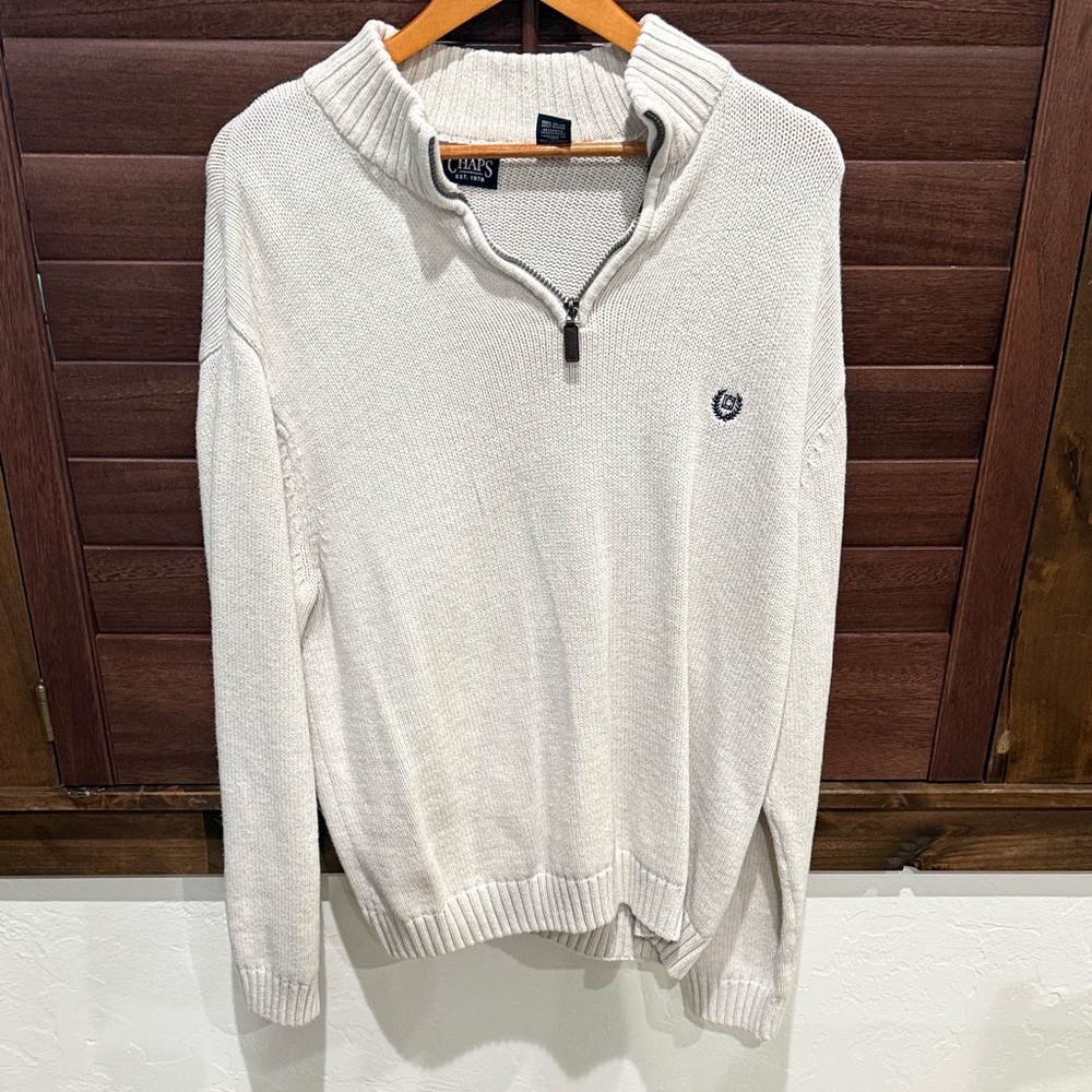 Chaps Men's Zip-Up Sweater in Cream